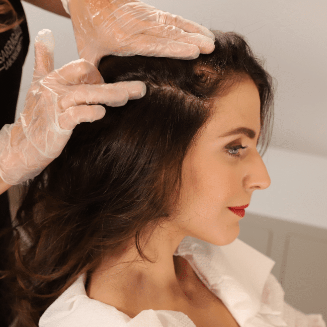 Woman with brown hair extensions